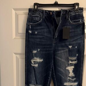 Flying Monkey Dark Blue Distressed Straight Leg Jeans